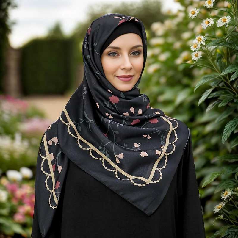 45 Malaysia Tudung Bawal floral print headscarf high-end cotton soft fashion Muslim square scarf 110 * 110cm X250324