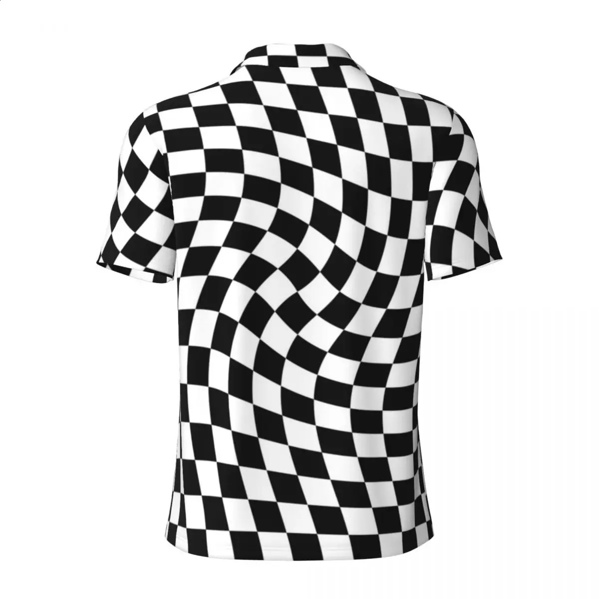 Solid color checkered polo shirt mens black and white casual retro collar Tshirt short sleeved oversized top 250321