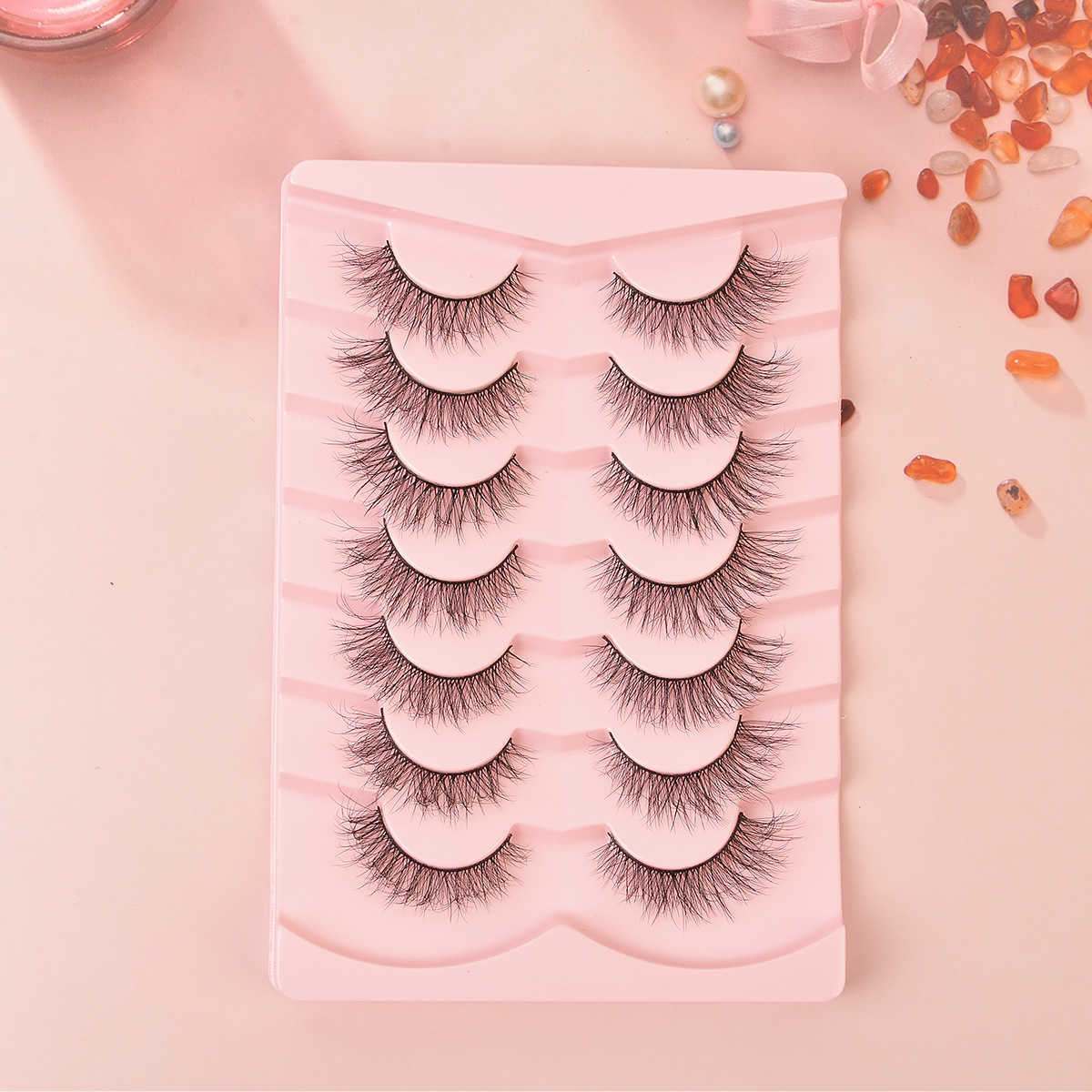 Flat fake eyelashes 7 pairs set elongated and naturally fluffy eyelashes at the end of the eye W250324