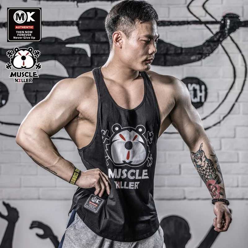 Personality waiting to enhance muscle killer mens fitness exercise I-shaped vest sleeveless ultra-thin training suit X2503241