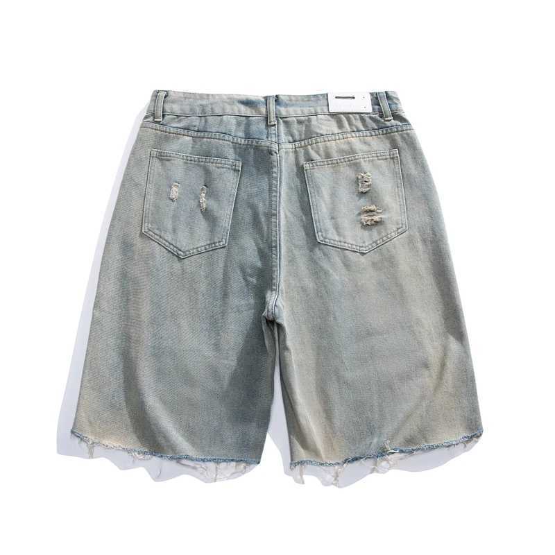 New Summer Straight Ripped Mens Baggy Jeans with Holes Korean Fashion Casual Loose Denim Shorts Male Streetwear Y2k Clothing T250603