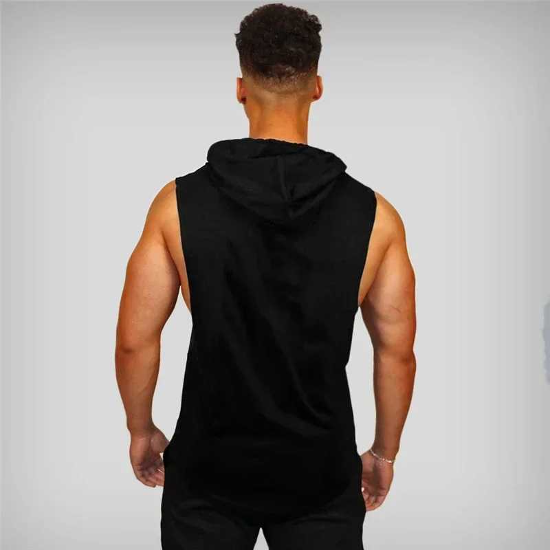 Muscle mens gym clothing mens bodybuilding hoodie vest cotton sleeveless vest sports shirt fitness top X250324