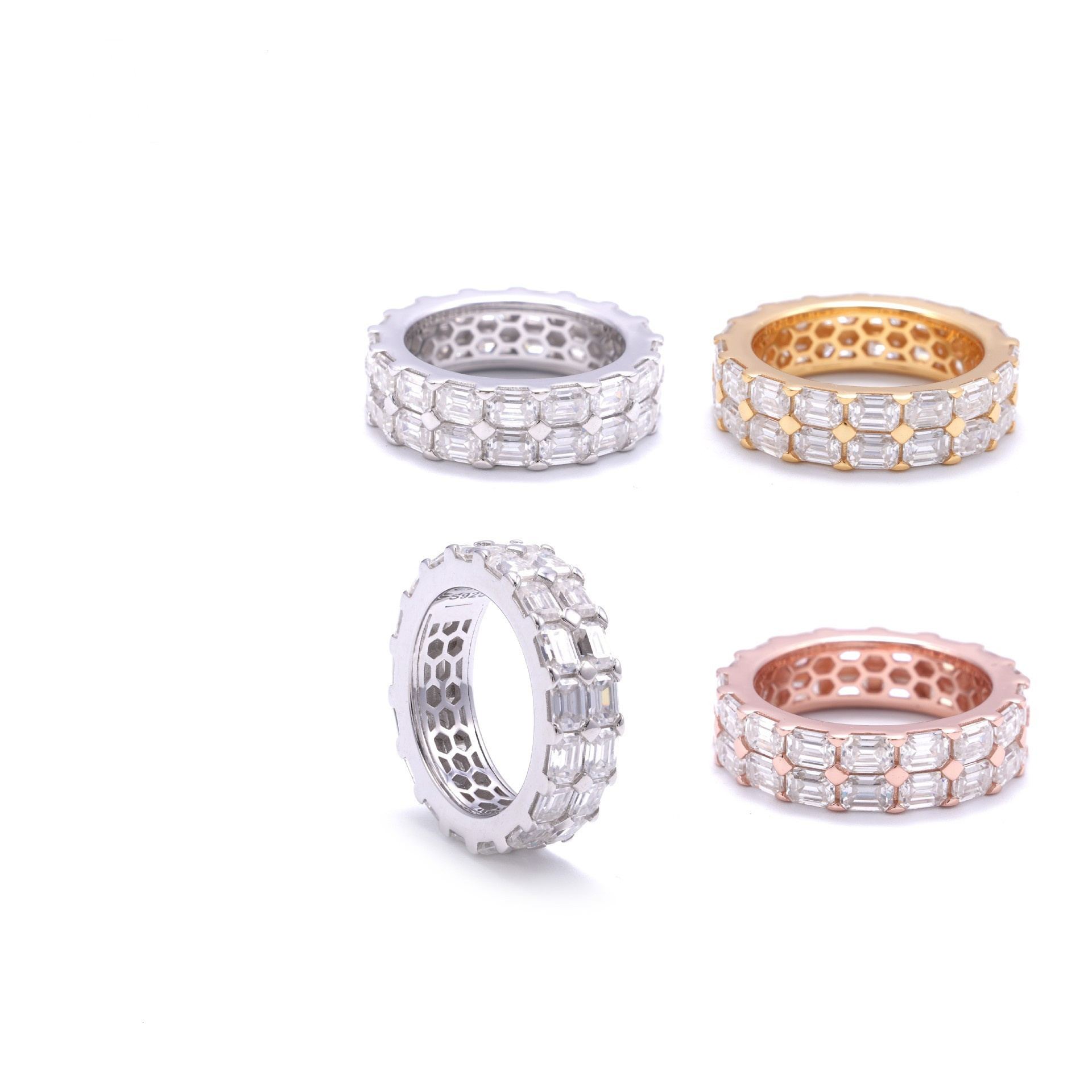 European and American fashion Jewelry Ring Double row 925 sterling silver Moissamite jewelry engagement diamond Hip Hop trend ri
