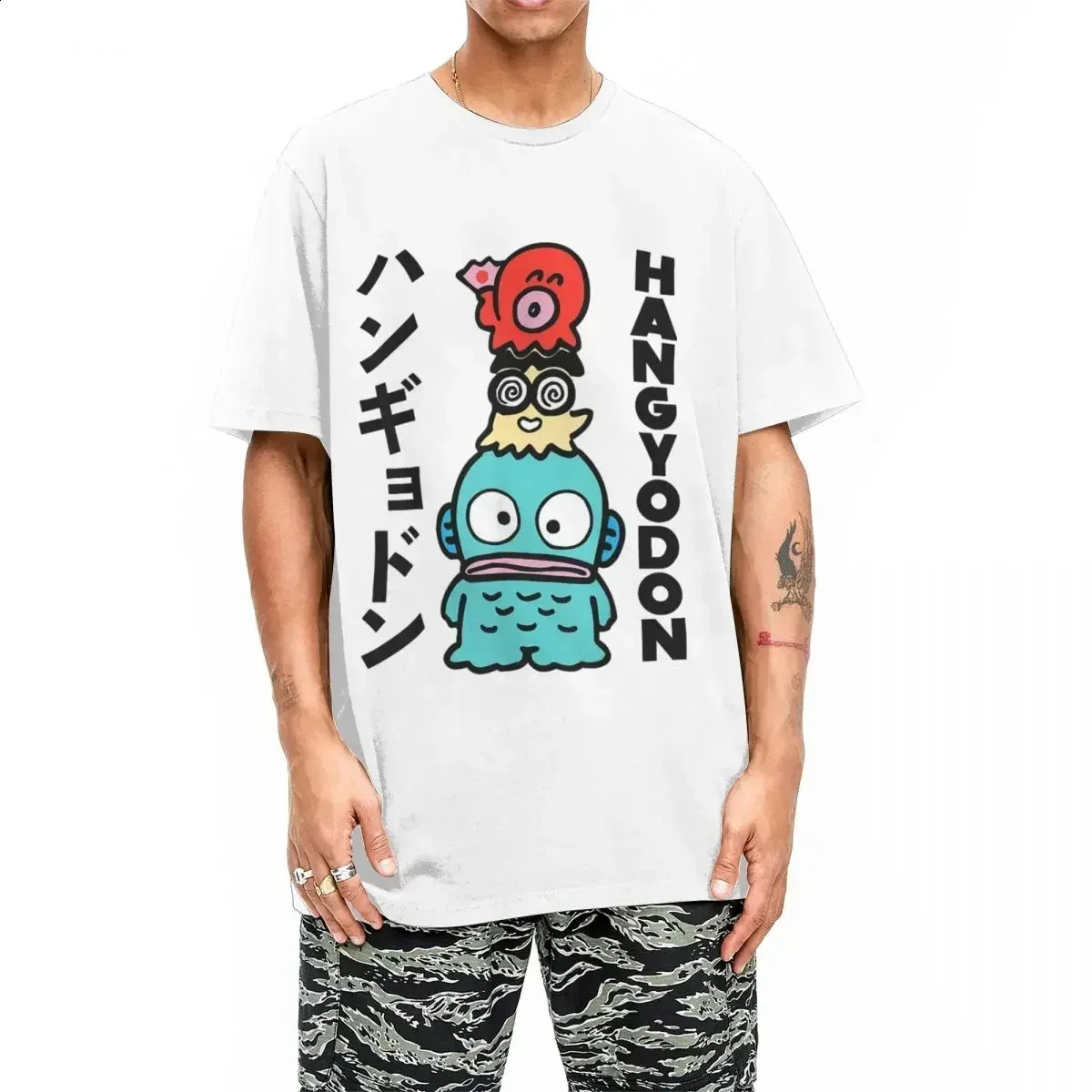 Hangyodon Japanese mens and womens retro Tshirt short sleeved Oneck summer clothing Y2k top 250324