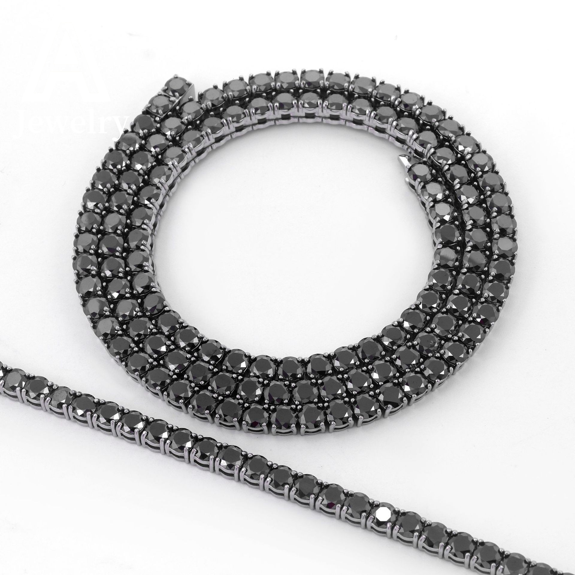 4MM Pass Diamond Tester Black Moissanite Tennis Chains White Gold Plated Hip Hop 316L Stainless Steel Tennis Necklace Bracelet