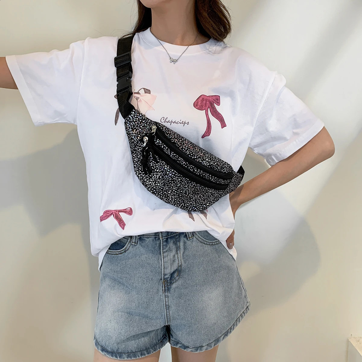 Laser Fanny bag shiny sequin waist bag ten font phone bag shiny chest bag shoulder bag wallet with bag 250318
