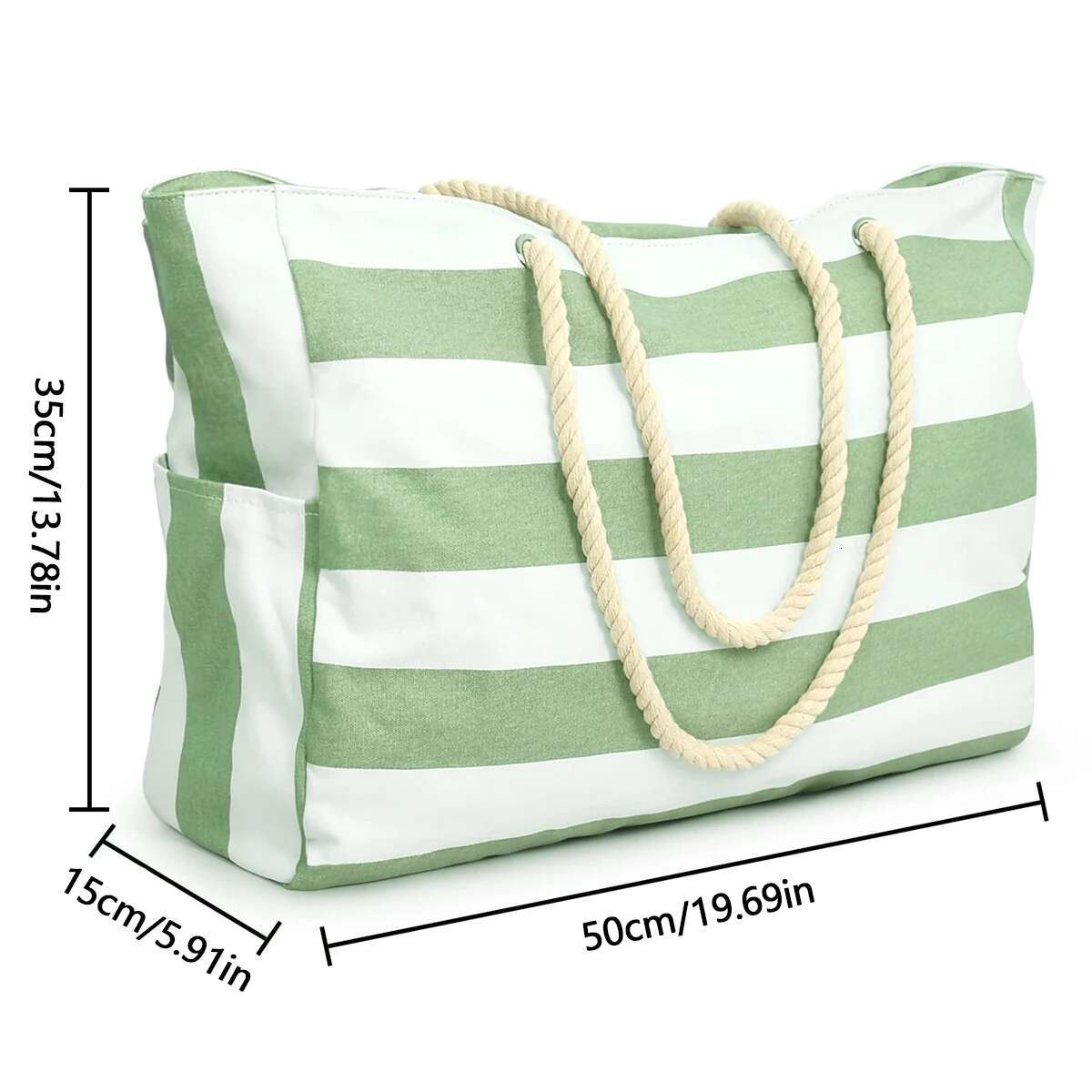 Striped Zipper Outer Bag For Outdoor Travel And Vacation, Waterproond Sand Resistant Canvas, Convenient Folding Beach Bag-Zmt