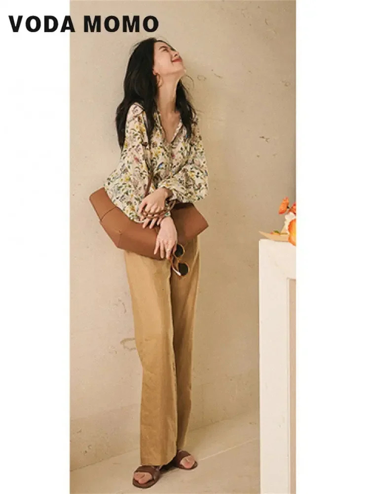 Summer thin soft retro French style gentle classic fashionable womens floral shirt loose casual minimalist 250318