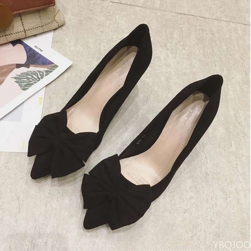 Women's trendy new Shoes Fashion bow tie slim high heels Sexy black Elegant shoes Fairy style comfort ladies pumps atos Mujer