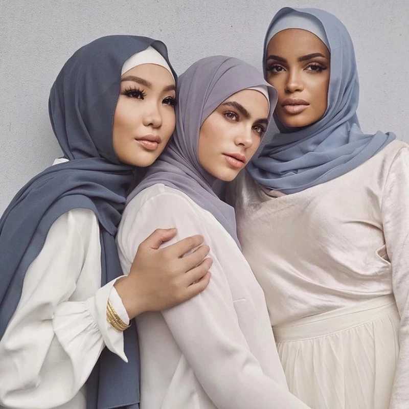 New Fashion Wen Solid Chiffon Scarf Ready to Wear Instant Headscarf Muslim Shawl Islamic Headscarf Arab Wrap Scarf X250324