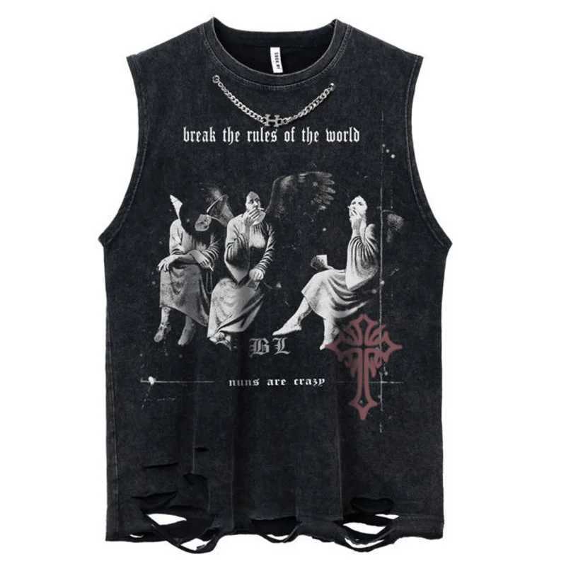Gothic Emo Retro Sleeveless Tank Top Y2K American Gothic Graphic Alphabet Printed Tank Top Hip Hop Street Clothing Mens T-shirt X250324