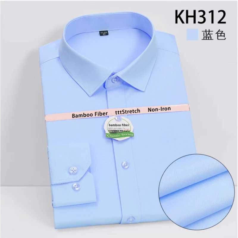 2024 new bamboo fiber elastic mens Camisas four season mens workwear long sleeved shirt white red blue navy blue pink X250324