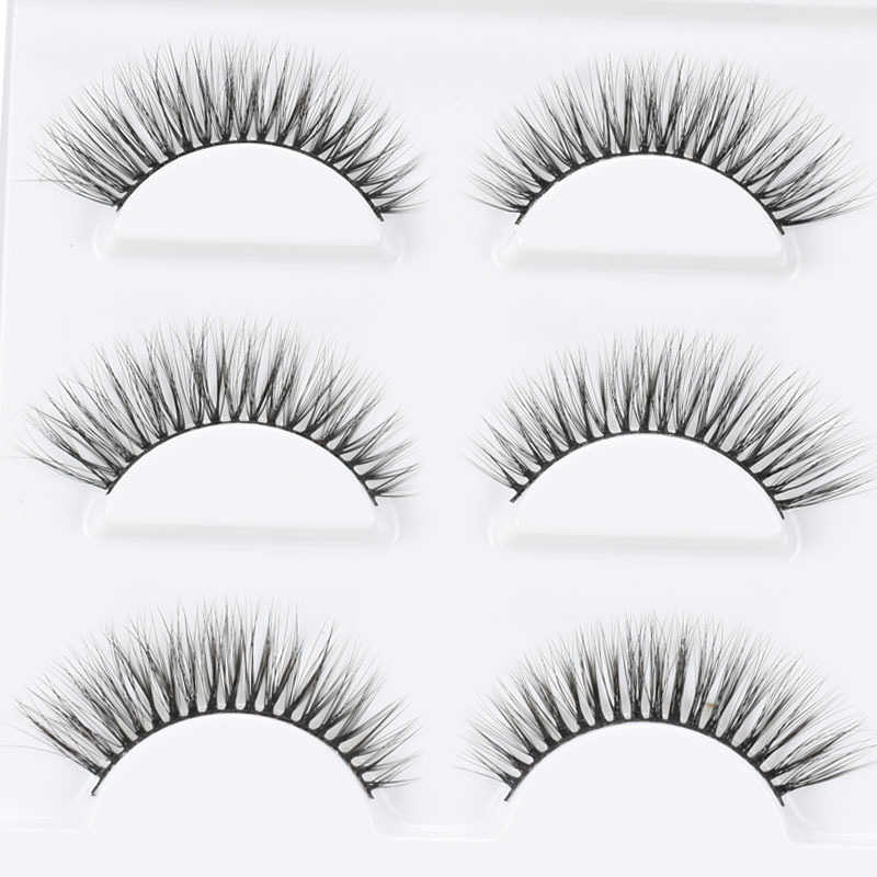 3D Stage Makeup False Eyelash 3-Pair Set Eye Tail Extension Artificial Fiber Eyelash Makeup W250324