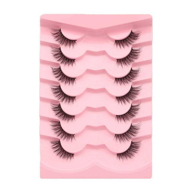Seven pairs of cat eyes with half cut false eyelashes elongated eye tail with half eyes fox style slanted flight naturally dense W250324