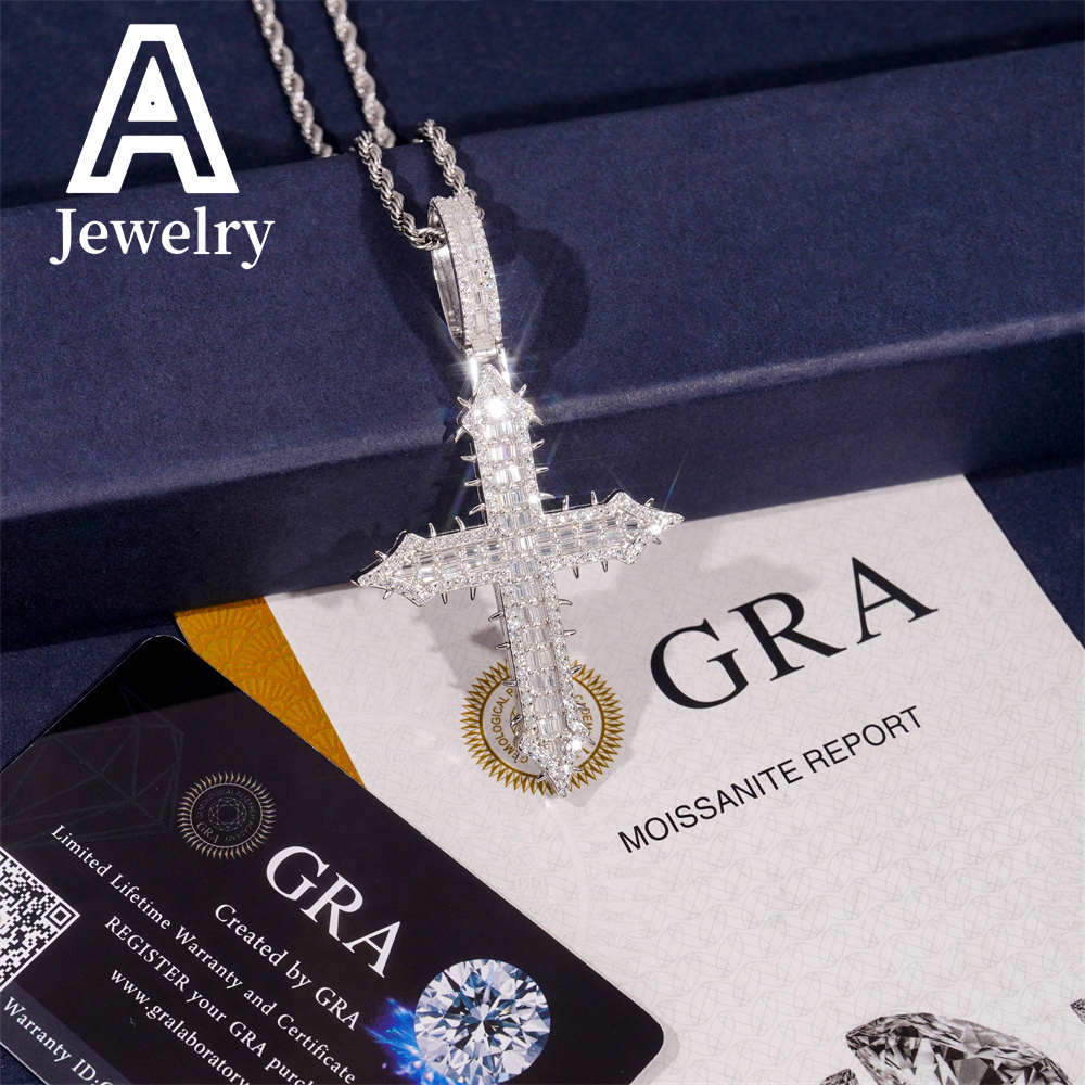 Ready to Ship Hip hop cross pendant 925 sterling silver moissanite pendant iced out shining cross pendant