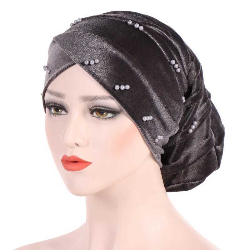 Pearl velvet headscarf Muslim dress wen headscarf female headscarf soft solid color headscarf ready to wear headscarf at any time X250324