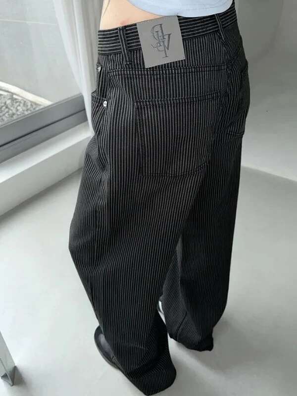 Vintage Vertical Striped Y2k Clothes Womens Haruku Retro Baggy Jeans Fashion Casual High Waist Slim Fit Trousers