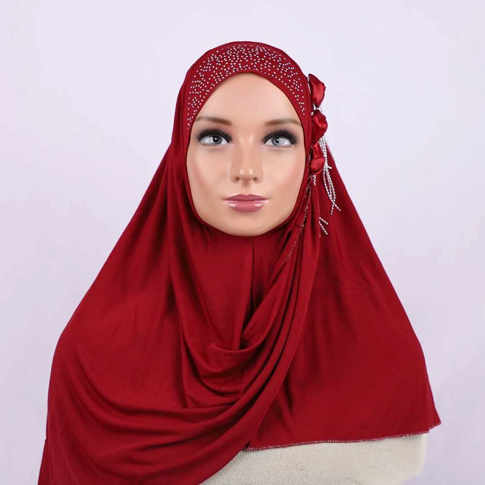 Light Purple Floral Muslim Hijabs High Quality Instant Turbine Spring/Summer Womens Solid Color Scarf Packaging Gift X250324