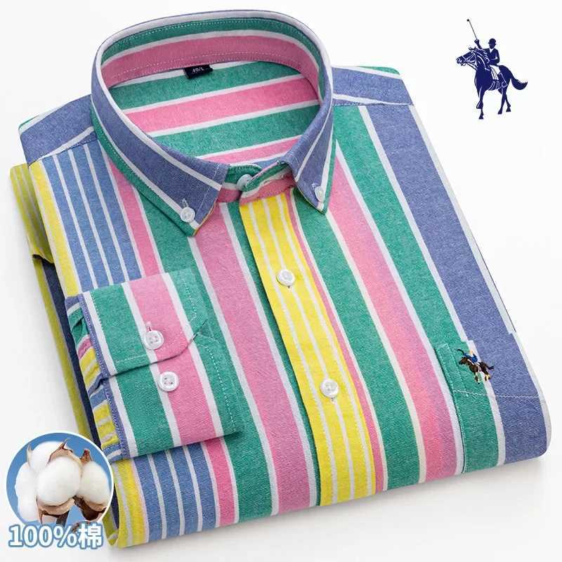 Mens long sleeved casual shirt cotton Oxford fashion stripe regular suitable for business shirt factory sales mens dress shirt X250324