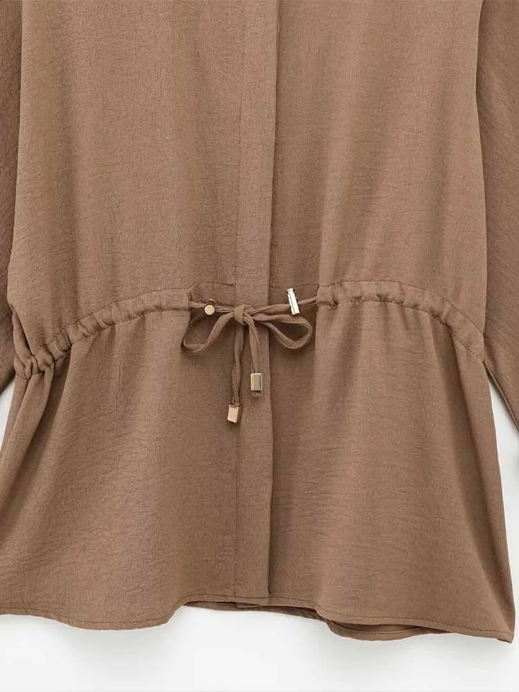 Spring womens clothing European and American style safari style drape long sleeve lapel shirt high waist pants suit 250324