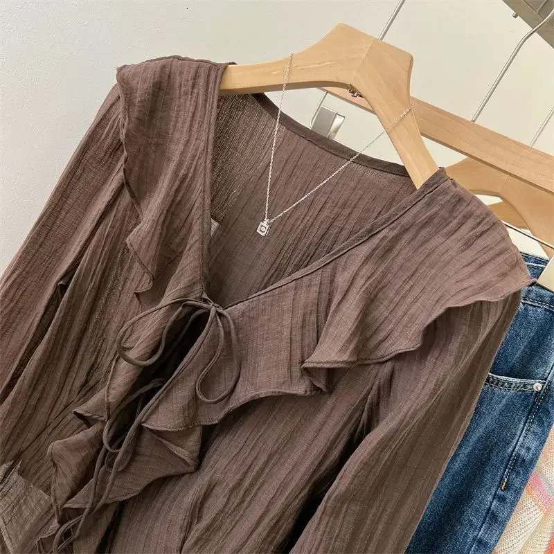 Womens shirts Chemise womens shirts pleated Flared shirts Blusas Femininas elegant tops vintage spring shirts thin jackets 250322