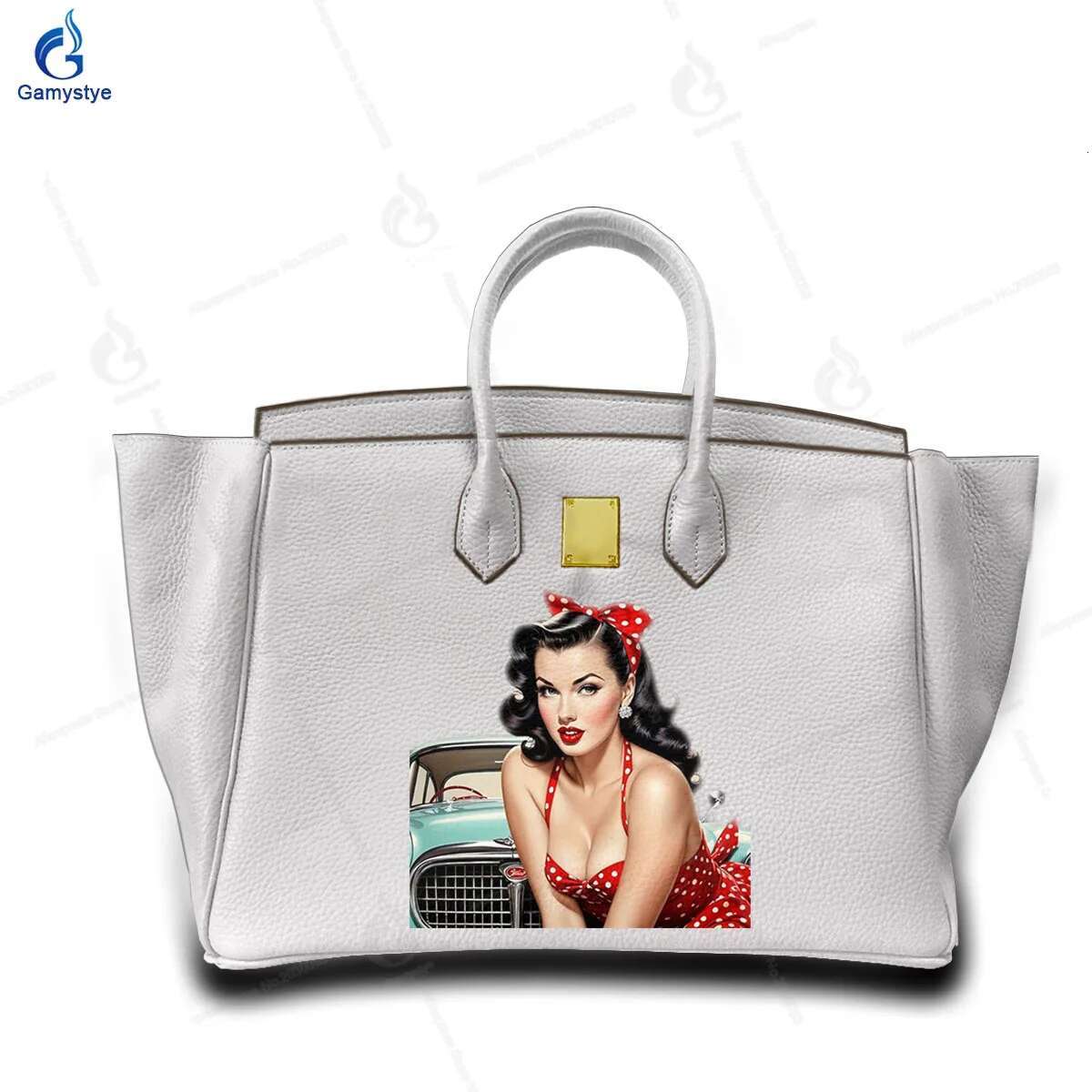 Printed Car Art Bags Women Handbag And Purses Girl Greatest Fashion Accessories Designer Ladies Tote Perfect Really Leather Cow