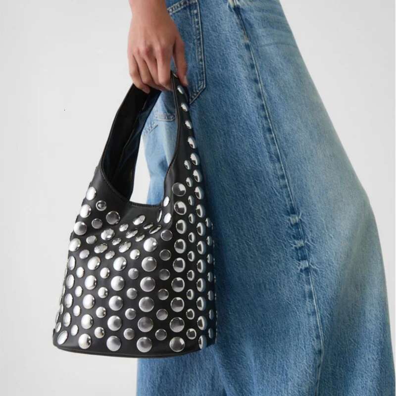 Fashion Rivet Buckets Designer Women Handbags Pu Leather Shoulder Bags Retro Y2k Underarm Bag 2025