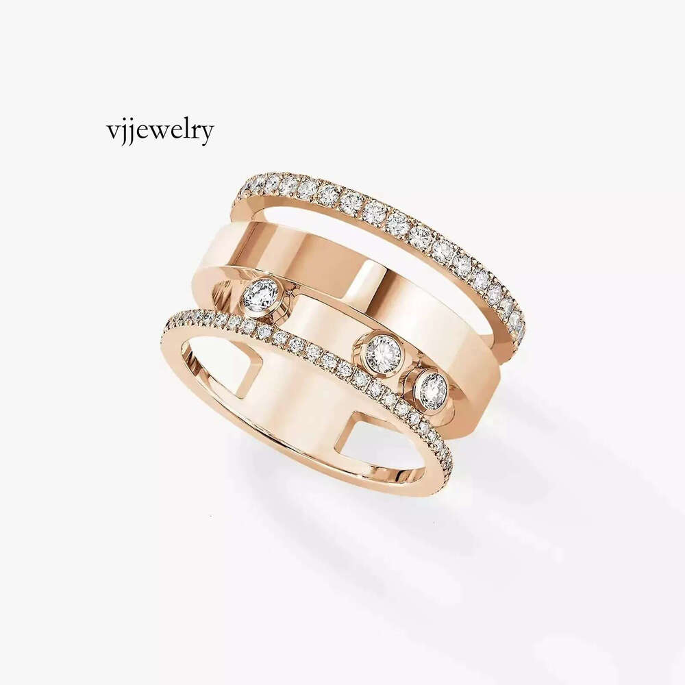 Designer Jewelry High Version Fashion Wide Sliding Three Dia Ring Womens Style Light High-end Feeg Dense Inlaid