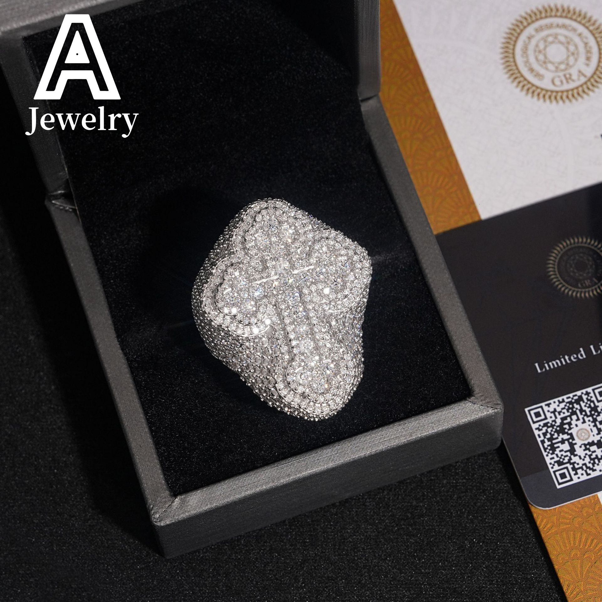 New arrival hip hop moissanite jewelry fashion 925 silver diamond ring men iced out cross moissanite ring