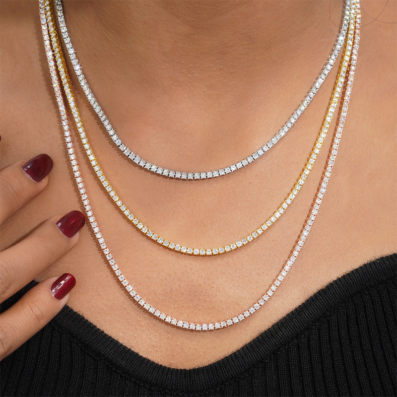 2MM wide pass dia tester VVS1 D color moissanite chain for women solid sier tennis necklace hip hop designer jewelry woman valentines day gift