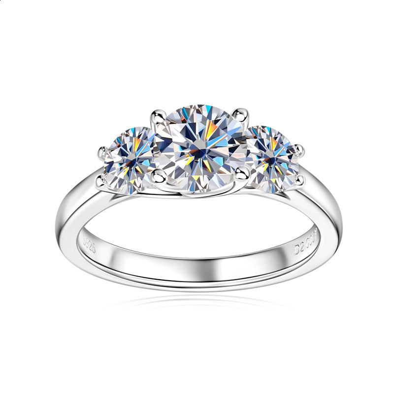 925 Sterling Silver Three Stones Wedding Engagement Ring For Women 2.2 D Color Diamond 241127