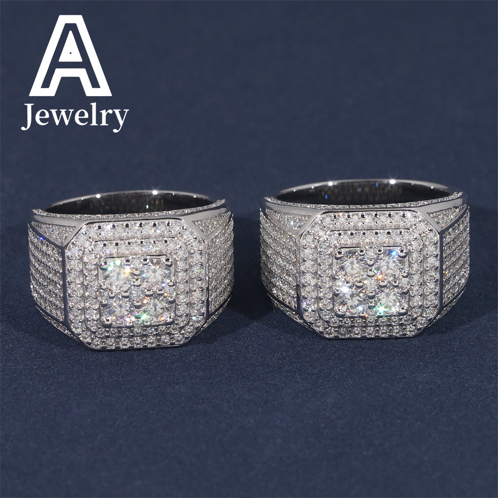 Special Offers Square Moissanite Engagement Ring Shimmering Hip Hop Jewelry Silver Mens Ring with GRA Certificate