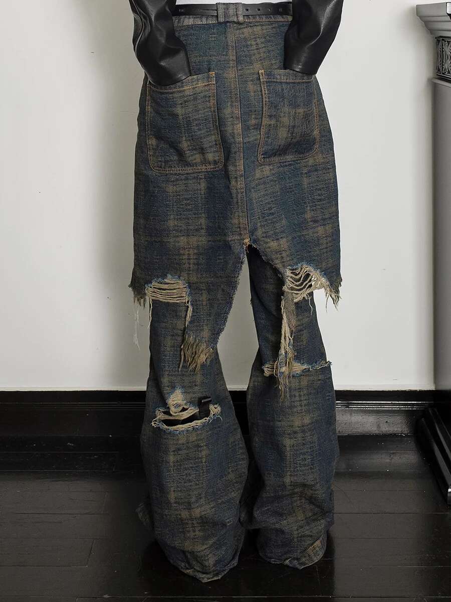 Reddachic Unisex Distressed Baggy Jeans Hip Hop Ripped Holes Wide Leg Raw Rdge Fake Two-Piece Pants Women Retro Y2k Streetwear