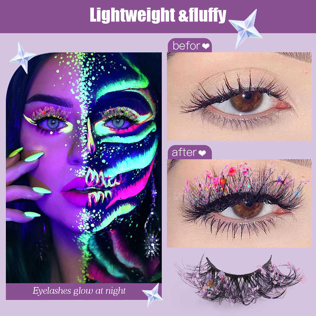 New chemical fiber sequins false eyelashes luminous stage performance thick curling eyelash W250324