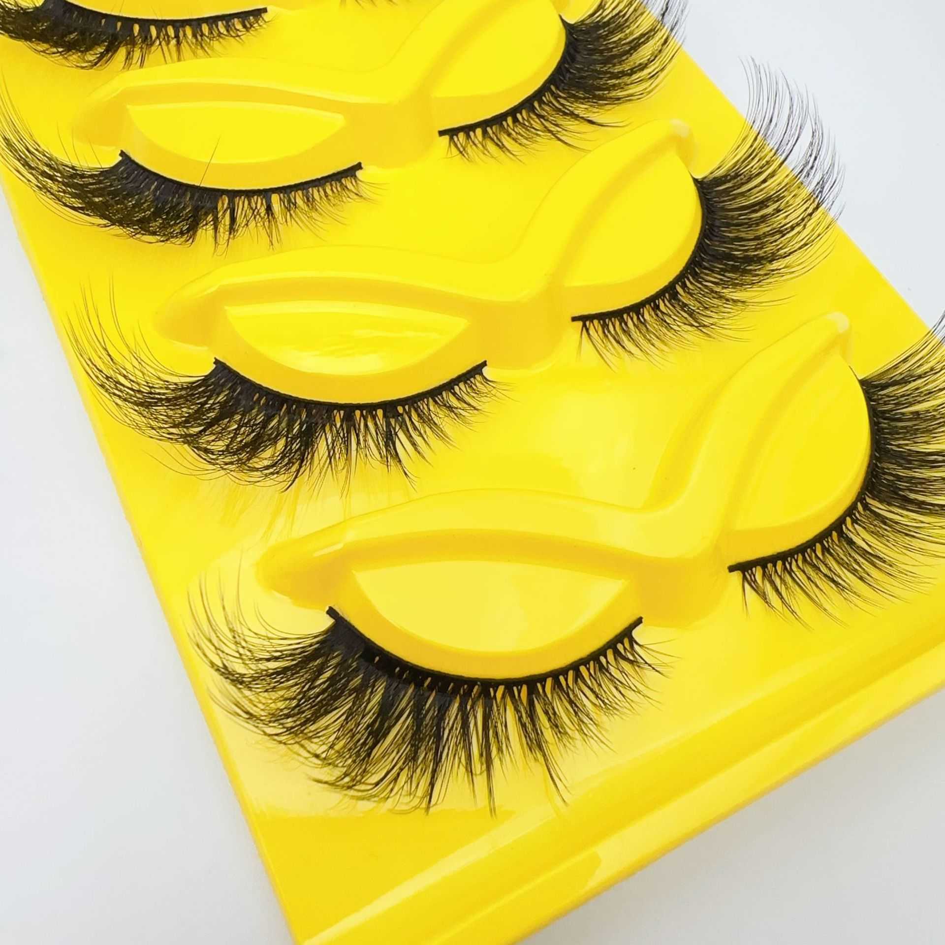 Fox style diagonal fly false eyelashes 5 pairs set 3D thick exaggerated curled multi-layer one-piece eyelashes W250324