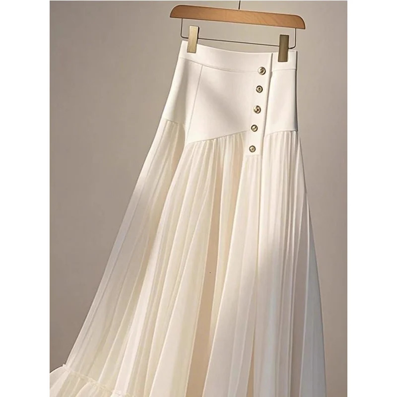 oversized Aline leather for women in spring and autumn with temperature patches work mesh yarn high waist pleated fashionable 250324