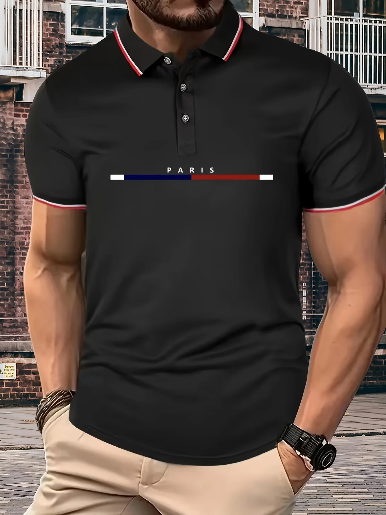 Mens Summer Cotton PARIS pattern POLO Shirt Tops 250324