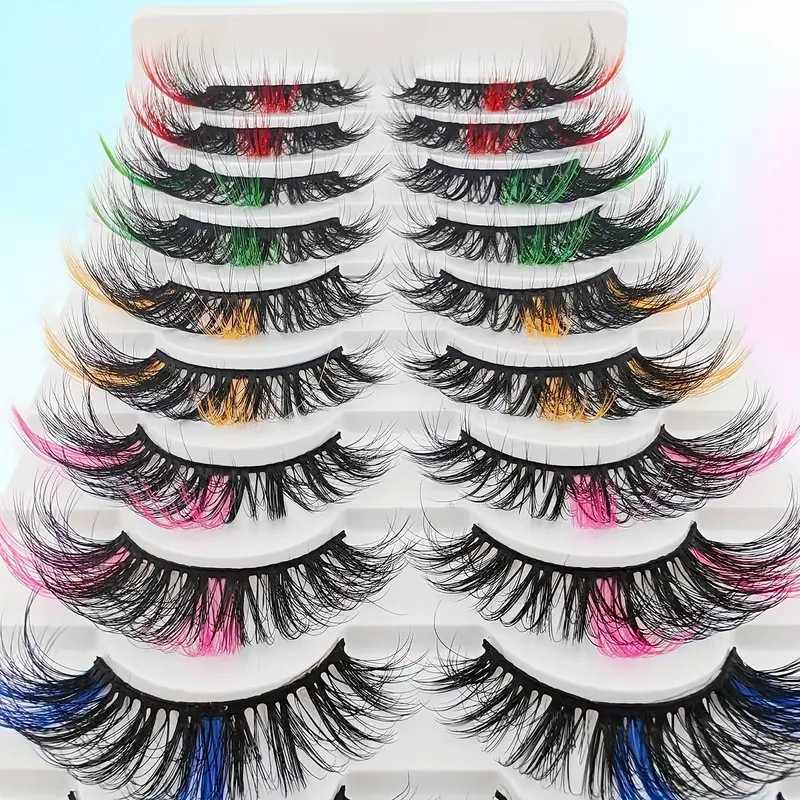 10 pairs of mixed color high imitation false eyelashes exaggerated stage makeup thick and curly with a dazzling and colorful look W250324