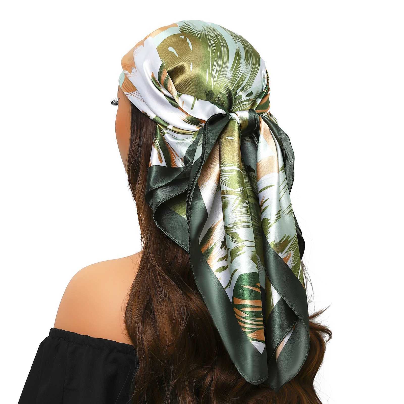 90 * 90cm Square Silk Scarf Wenxiao Printed Satin Headscarf Fem Luxury Brand Square Womens Muffler Cover with Pareo Girl X250324