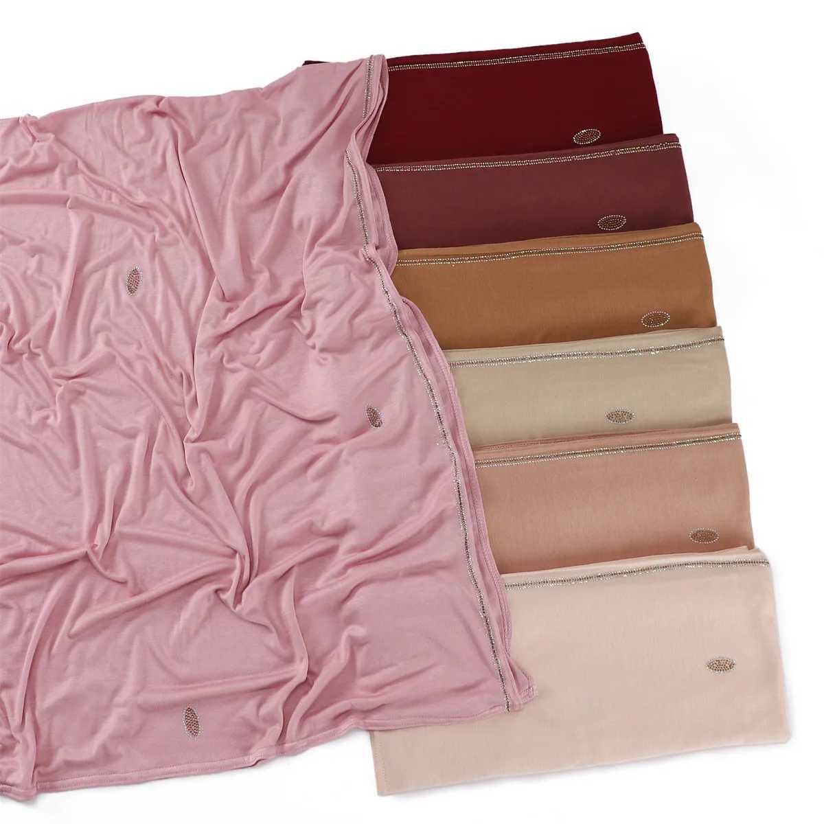 Luxury Czech Diamond Merceri Cotton Jersey Scarf Muslim Wan Premium Shining Shawl Headscarf Arab Fem Elastic Turbine Packaging X250324