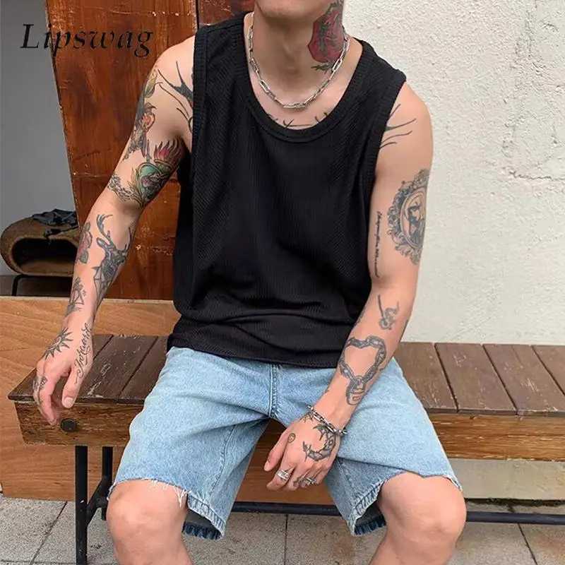 Mens strapless vest Mens strapless workwear collar solid color casual vest Mens spring and summer sports loose vest X250324