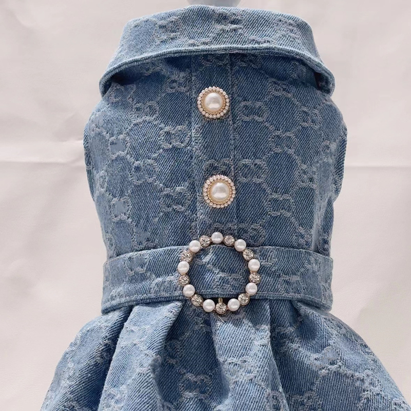 2025 new Designer Dog Denim for Small Dogs Classic Pattern Eming Girl Puppy Dress Breathable Cute Princess Dresses Spring Summer Pet Cat Clo
