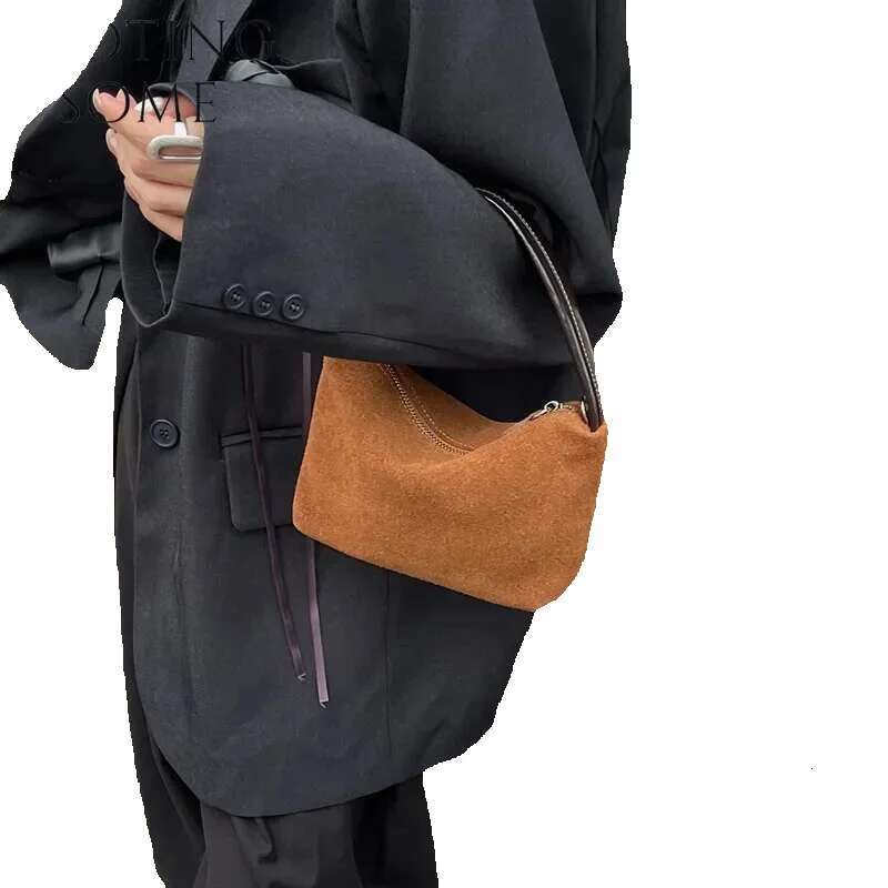 Motingsome Mini Pouch Suede Cowhide Portable Lunch Box 2024 New Versatile Hand Bag Retro Shoulder Messenger Purse