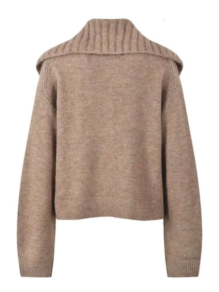 Autumn/Winter New Navy Collar Thick Warm Single Breasted Sweater Coat Women's Pure Color Simple