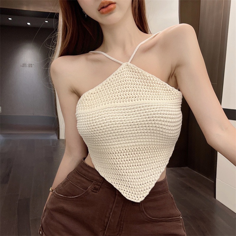 2025 New Spicy Girl Hanging Neck Sexy Designer Small Vest Beach Outdoor Beautiful Vest Slim Fit Pure Desire To Wear Strapless Short Top