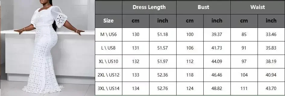 White Women Dress Bodycon Long Maxi Robe African High Waist Trumpet Femme Vestiods Plus Size Dresses S-5XL 250319