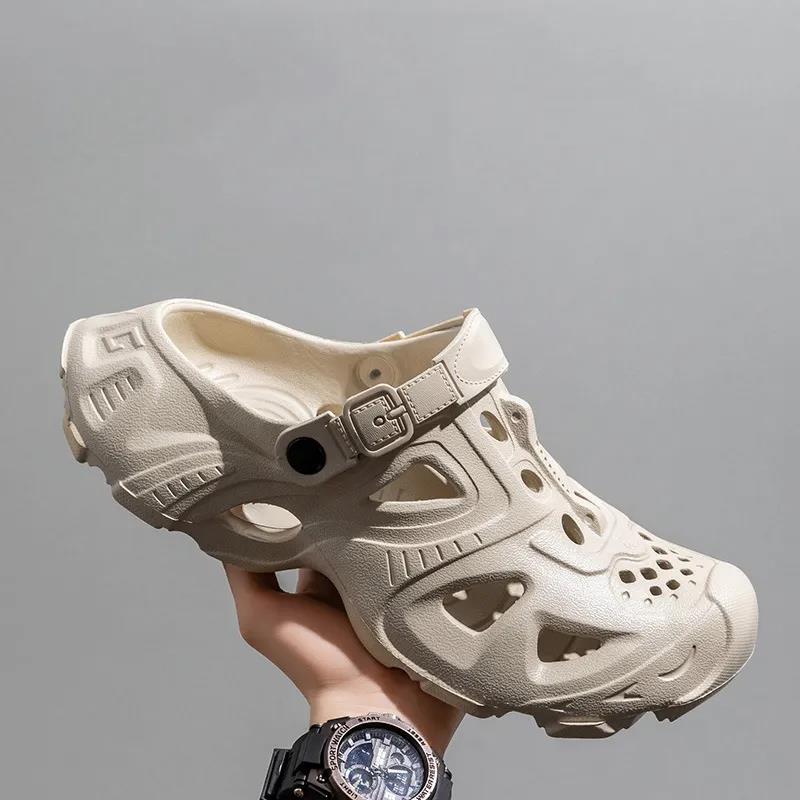 Thick soled sandals Designer anti slip toe cap slippers wear-resistant breathable perforated shoes men buckle external wear non smelly foot sandals 20