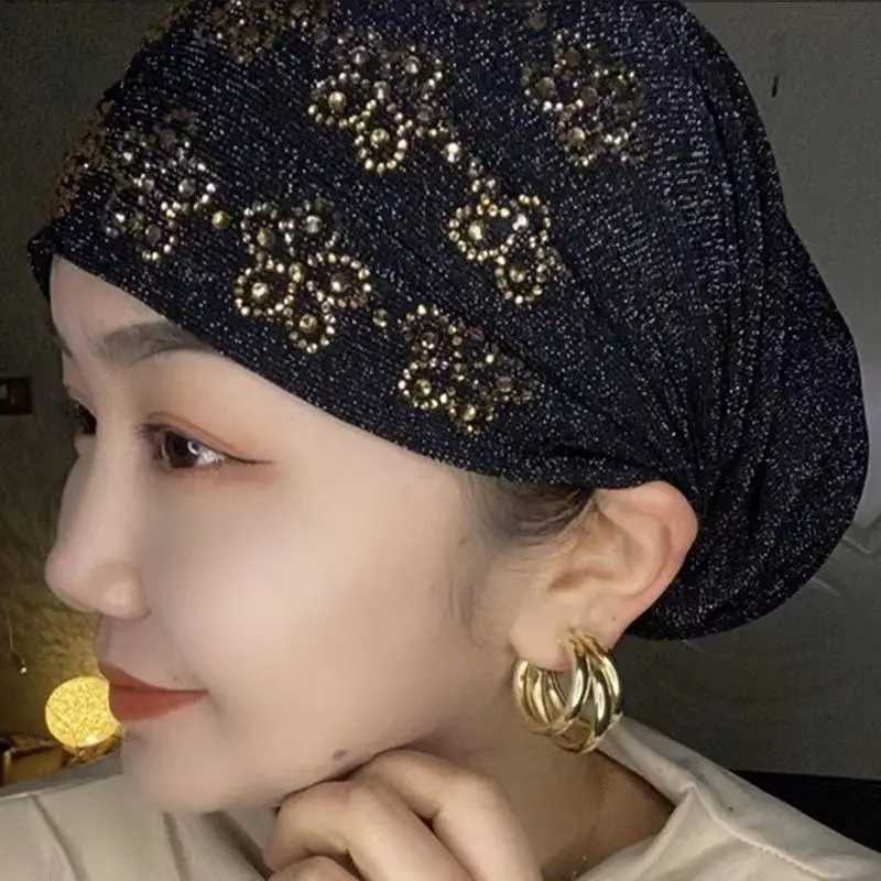 Summer Diamonds Turban Caps for Wen Elastic Wrap Bonnet Muslim Headbands Turban Fem Scarf Hats Chemo Wear X250324