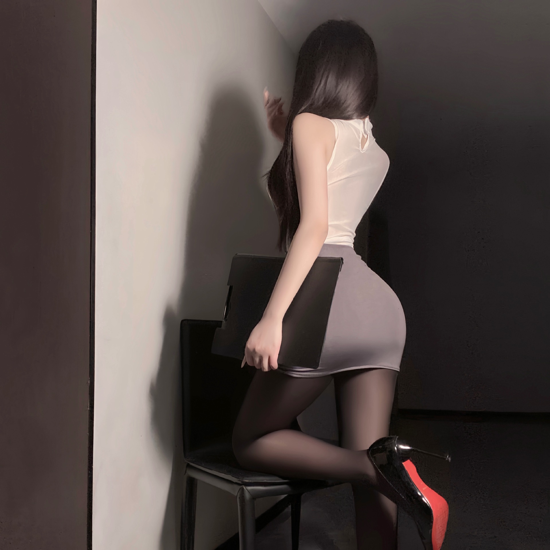 D170 Pure desire style secretary lace pajamas see-through nightdress female hip skirt uniform suit