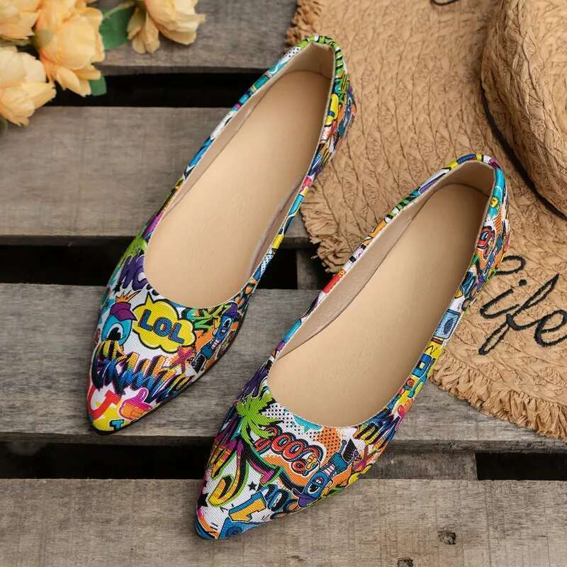 Plus Size Slip on Women's Hot Sale Daily Flats Women Print Shallow Pointed Toe Soft Bottom Shoes Ladies